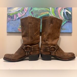 FRYE Women's Leather O-Ring Harness Hardware Square Toe Tall Moto Boots